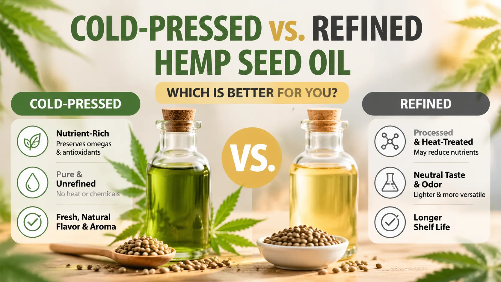 Cold-Pressed vs. Refined Hemp Seed Oil Which Is Better for You Cold-Pressed vs. Refined Hemp Seed Oil Which Is Better for You