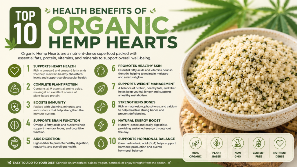 Top 10 Health Benefits of Organic Hemp Hearts for B2B Food Brands Top 10 Health Benefits of Organic Hemp Hearts for B2B Food Brands