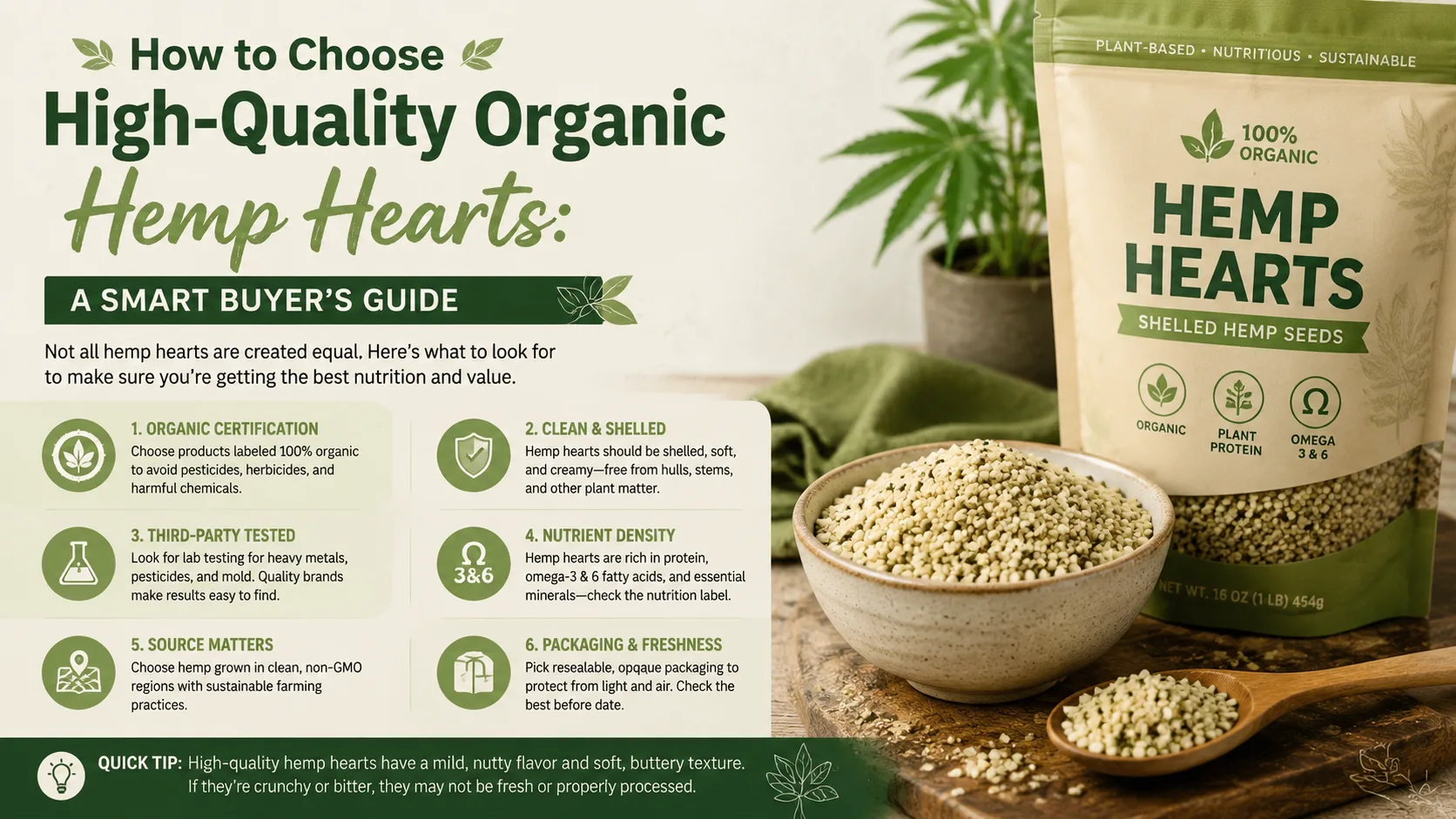 How to Choose High‑Quality Organic Hemp Hearts: A Smart Buyer’s Guide 7 How to Choose High‑Quality Organic Hemp Hearts A Smart Buyer’s Guide